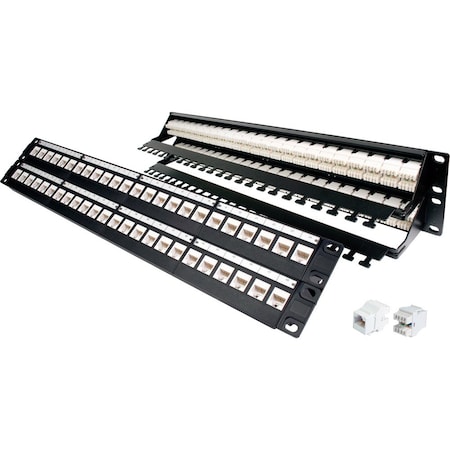 Quest Technology International Cat6A Utp Patch Panel W/ Cable Manager - 48-Port 180Deg. 19" Rack Mnt, 2U NPP-3248